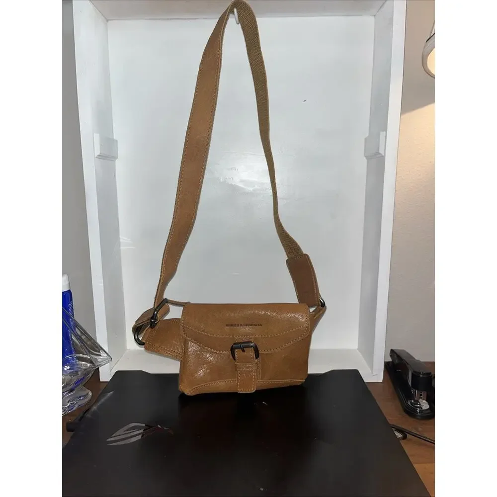 SPIKES & SPARROW Leather Waist Bag Fanny Pack Sling Bag Belt Brown